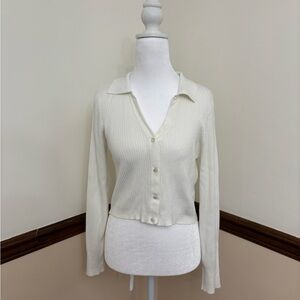 asos cream ribbed button-up polo cardigan